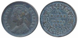 Victoria Empress, Silver ¼ Rupee, 1898, Calcutta Mint, C / II / C incuse (Prid 402). Very 