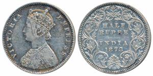 Victoria Empress, Silver ½ Rupee, 1878, Calcutta Mint, A / I / No mint mark, (Prid 262). V