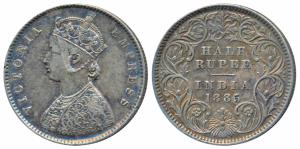 Victoria Empress, Silver ½ Rupee, 1885, Calcutta Mint, A / I / C incuse (Prid 269). Very F