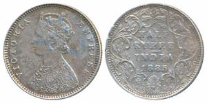 Victoria Empress, Silver ½ Rupee, 1885, Bombay Mint, A / II / B raised, (Prid 294). About 