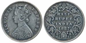 Victoria Empress, Silver ½ Rupee, 1887, Bombay Mint, A / II / B raised (Prid 296). Very Fi