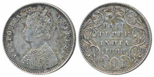 Victoria Empress, Silver ½ Rupee, 1888, Bombay Mint, A / II / No mint mark, (Prid 297). Ve