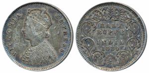 Victoria Empress, Silver ½ Rupee, 1889, Calcutta Mint, A / I / C incuse, (Prid 273). Very 