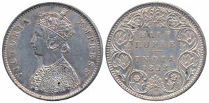 Victoria Empress, Silver ½ Rupee, 1892, Bombay Mint, A / I / B incuse (Prid 302). About Un