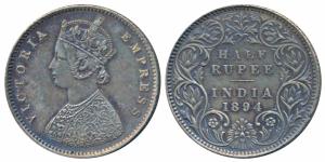 Victoria Empress, Silver ½ Rupee, 1894, Bombay Mint, A / I / B incuse (Prid 304). Extremel