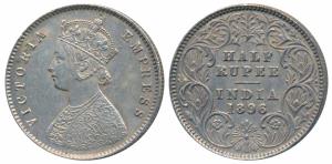 Victoria Empress, Silver ½ Rupee, 1896, Calcutta Mint, A / I / C incuse (Prid 279). Extrem