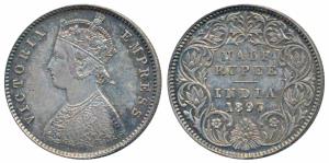 Victoria Empress, Silver ½ Rupee, 1897, Calcutta Mint, A / I / C incuse (Prid 280). Very F