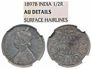 Victoria Empress, Silver ½ Rupee, 1897, Bombay Mint, A / I / B incuse, (Prid 305). Graded 