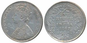 Victoria Queen, Silver Rupee, 1862, Bombay Mint, D / II, 5 Panel, it is an experimental co