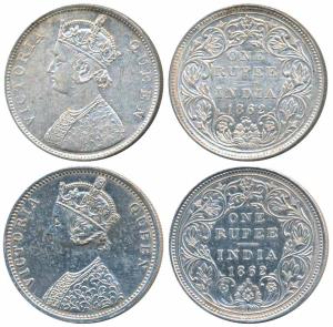 Victoria Queen, Silver Rupee, 1862, Bombay Mint, B / II / 0 / 4 (Prid 81); A / II / 1 / 1 