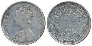 Victoria Queen, Silver Rupee, 1862, Bombay Mint, A / II / 1 / 10 (Prid 95). About Very Fin