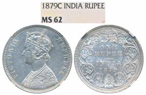 Victoria Empress, Silver Rupee, 1879, Calcutta Mint, A1 / I / C incuse, (Prid 117). Graded