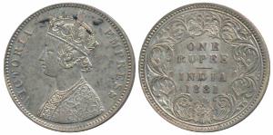 Victoria Empress, Silver Rupee, 1881, Calcutta Mint, A / I / C incuse (Prid 119). Very Fin