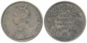 Victoria Empress, Silver Rupee, 1881, Bombay Mint, A3 / IV / dot, (Prid 157). About Very F
