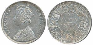 Victoria Empress, Silver Rupee, 1884, Bombay Mint, A6 / II / B raised in bottom flower, Un