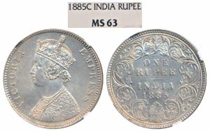 Victoria Empress, Silver Rupee, 1885, Calcutta Mint, A1 / I / C incuse (Prid 124). Graded 