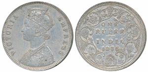 Victoria Empress, Silver Rupee, 1885, Bombay Mint, A3 / II / B raised in top and bottom fl