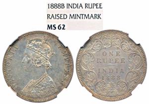 Victoria Empress, Silver Rupee, 1888, Bombay Mint, C2 / I / B raised (Prid 174). Graded by