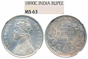 Victoria Empress, Silver Rupee, 1890, Calcutta Mint, C3 / I / C incuse (Prid 131). Graded 