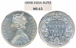 Victoria Empress, Silver Rupee, 1890, Bombay Mint, C2 / I / ‘B’ incuse, (Prid 178). Graded