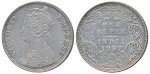 Victoria Empress, Silver Rupee, 1897, Calcutta Mint, C3 / I / C incuse (Prid 136). Very Fi