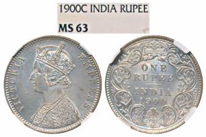 Victoria Empress, Silver Rupee, 1900, Calcutta Mint, C3 / I / C incuse (Prid 138). Graded 