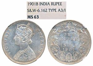 Victoria Empress, Silver Rupee, 1901, Bombay Mint, Bombay Mint, A3 / I / B incuse (Prid 18
