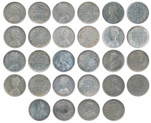 William, Victoria, Edward, George V & George VI, Set of 56 different Silver Rupees includi