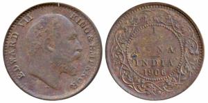 Edward VII, Bronze 1/12 Anna, 1906, Calcutta Mint (Prid 822). About Uncirculated.