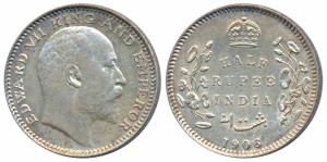 Edward VII, Silver ½ Rupee, 1906, Calcutta Mint (Prid 310). About Extremely Fine.