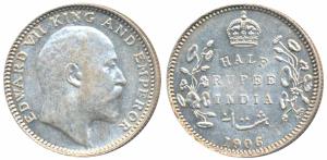 Edward VII, Silver ½ Rupee, 1907, Calcutta Mint (Prid 311). Extremely Fine.