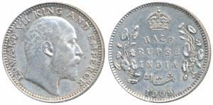 Edward VII, Silver ½ Rupee, 1909, Calcutta Mint (Prid 313). About Extremely Fine.