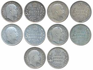 Edward VII, Silver ½ Rupee (2), 1907, Bombay Mint B incuse and dot, (Prid 316); 1905, 1906