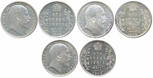 Edward VII, Silver Rupee, 1904, 1905 & 1906, Bombay Mint, B incuse (Prid 200, 201 & 202). 
