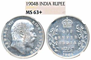 Edward VII, Silver Rupee, 1904, Bombay Mint (Prid 200). Graded by NGC MS63+.