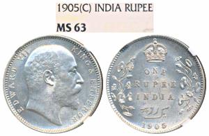 Edward VII, Silver Rupee, 1905, Calcutta Mint (Prid 191). Graded by NGC MS63.