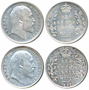 Edward VII, Silver Rupee, 1906 & 1907, Calcutta Mint (Prid 192 & 193). Extremely Fine to A