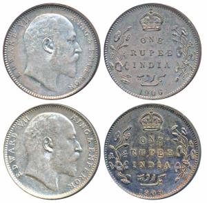 Edward VII, Silver Rupee, 1906 & 1909, Bombay Mint (Prid 202 & 205). Extremely Fine and Ab