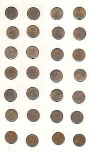 George V, Copper ½ Pice (14), 1912, 1914, 1916, 1918, 1922, 1924, 1925, 1927, 1928, 1931, 