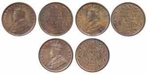 George V, Copper ¼ Anna, 1913, 1914 & 1917, Calcutta Mint (Prid 659, 660 & 662). Uncircula
