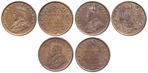 George V, Copper ¼ Anna, 1925 & 1926, Bombay Mint (Prid 678 & 679); 1929, Calcutta Mint (P