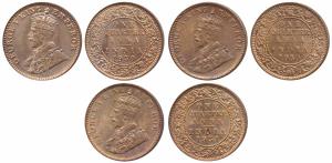George V, Copper ¼ Anna (3), 1930, Bombay Mint (Prid 682); 1930 & 1931, Calcutta Mint (Pri