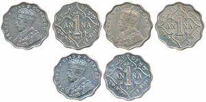 George V, Cupro-Nickel Anna, 1912, 1913, 1917, Bombay Mint (Prid 942, 943 & 947). Extremel