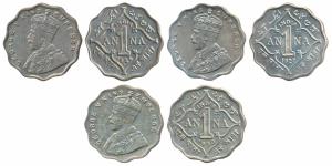 George V, Cupro-Nickel Anna, 1926, Bombay Mint (Prid 954); 1927 & 1930, Calcutta Mint (Pri