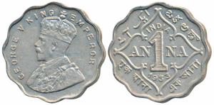 George V, Cupro-Nickel Anna, 1933, Calcutta Mint (Prid 937). Extremely Fine.