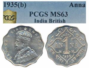 George V, Cupro-Nickel Anna, 1935, Bombay Mint (Prid 957). Graded by PCGS MS63.