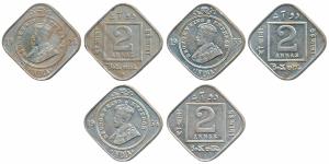 George V, Cupro-Nickel 2 Annas, 1928, 1935 & 1936, Bombay Mint (Prid 901, 902 & 903). Abou