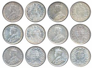 George V, Silver 2 Annas, 1912, 1913, 1914, 1915, 1916 & 1917, Calcutta Mint (Prid 565, 56