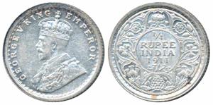 George V, Silver ¼ Rupee, 1911, Calcutta Mint (Prid 440). Very Fine+, Rare in nice grades.