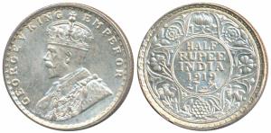 George V, Silver ½ Rupee, 1919, Bombay Mint (Prid 343). About Uncirculated.